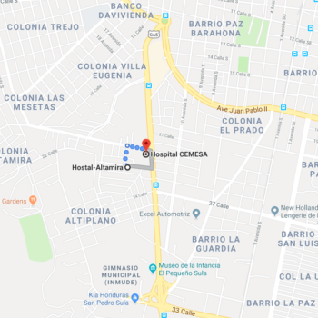 Map Hospital CEMESA San Pedro Sula Honduras near Hostal Altamira